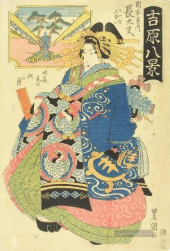  utagawa - Kurtissan choto mit zwei Kamuro jungen Betreuern hinter ihrer Utagawa Toyokuni Japanisch